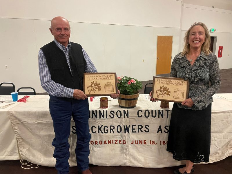 Gunnison County Stockgrowers Association awarded Kathleen Curry with the Distinguished Service Award at their annual banquet held on June 10, 2023 for her work on behalf of the Gunnison livestock producers and the agricultural industry.
