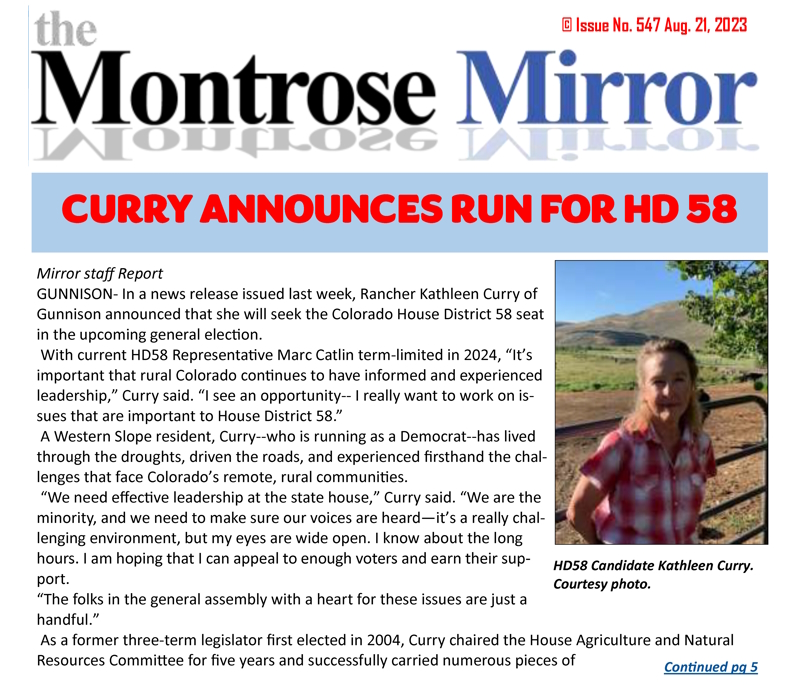 Curry Announces Run for HD58 Montrose Mirror | August 21, 2023