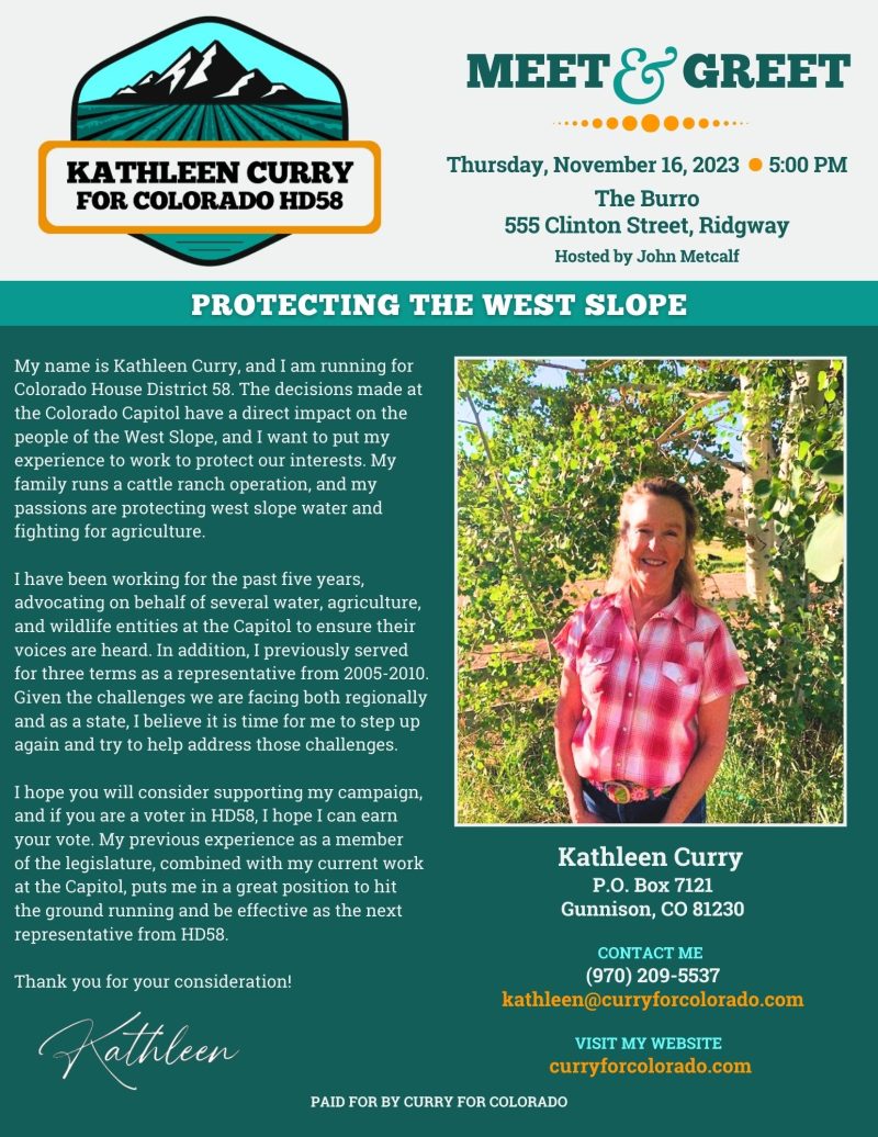 Meet & Greet | November 16, 2023 | The Burro in Ridgway