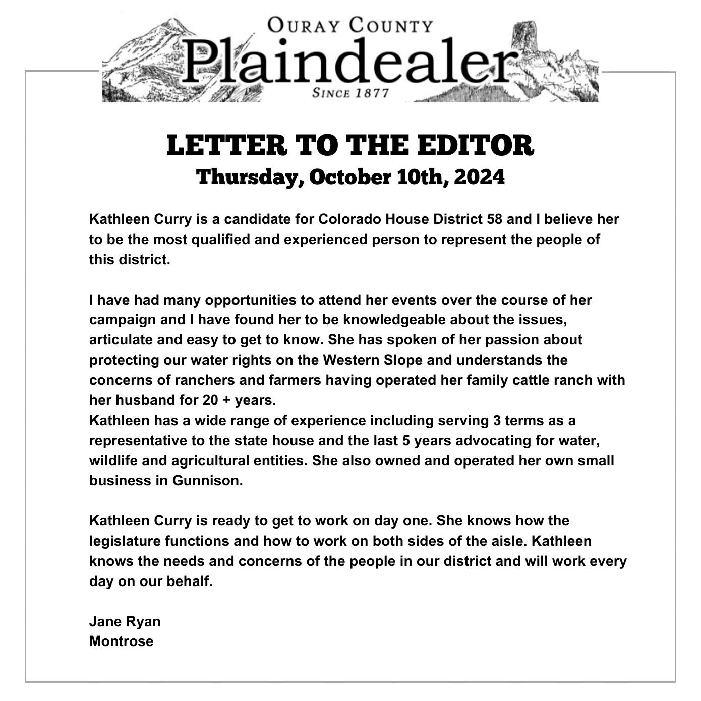 Letter to the Editor | Ouray County Plaindealer | October 10, 2024