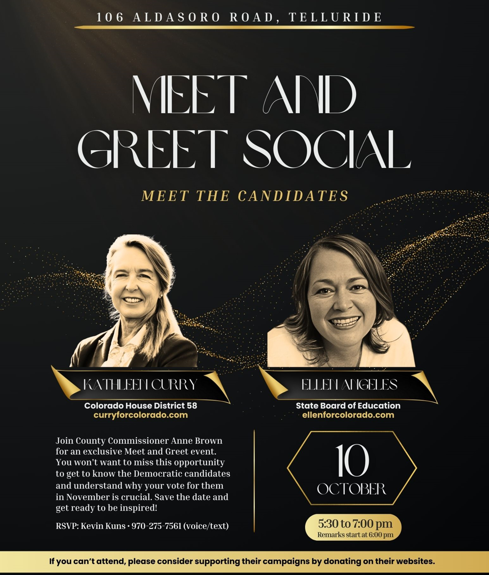 Meet and Greet Social with Kathleen Curry and Ellen Angeles | Thursday, October 10th at 5:30 PM | Telluride